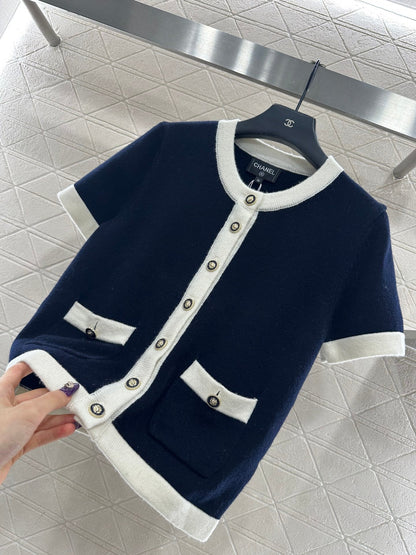 Color blocking edging short sleeved shirt