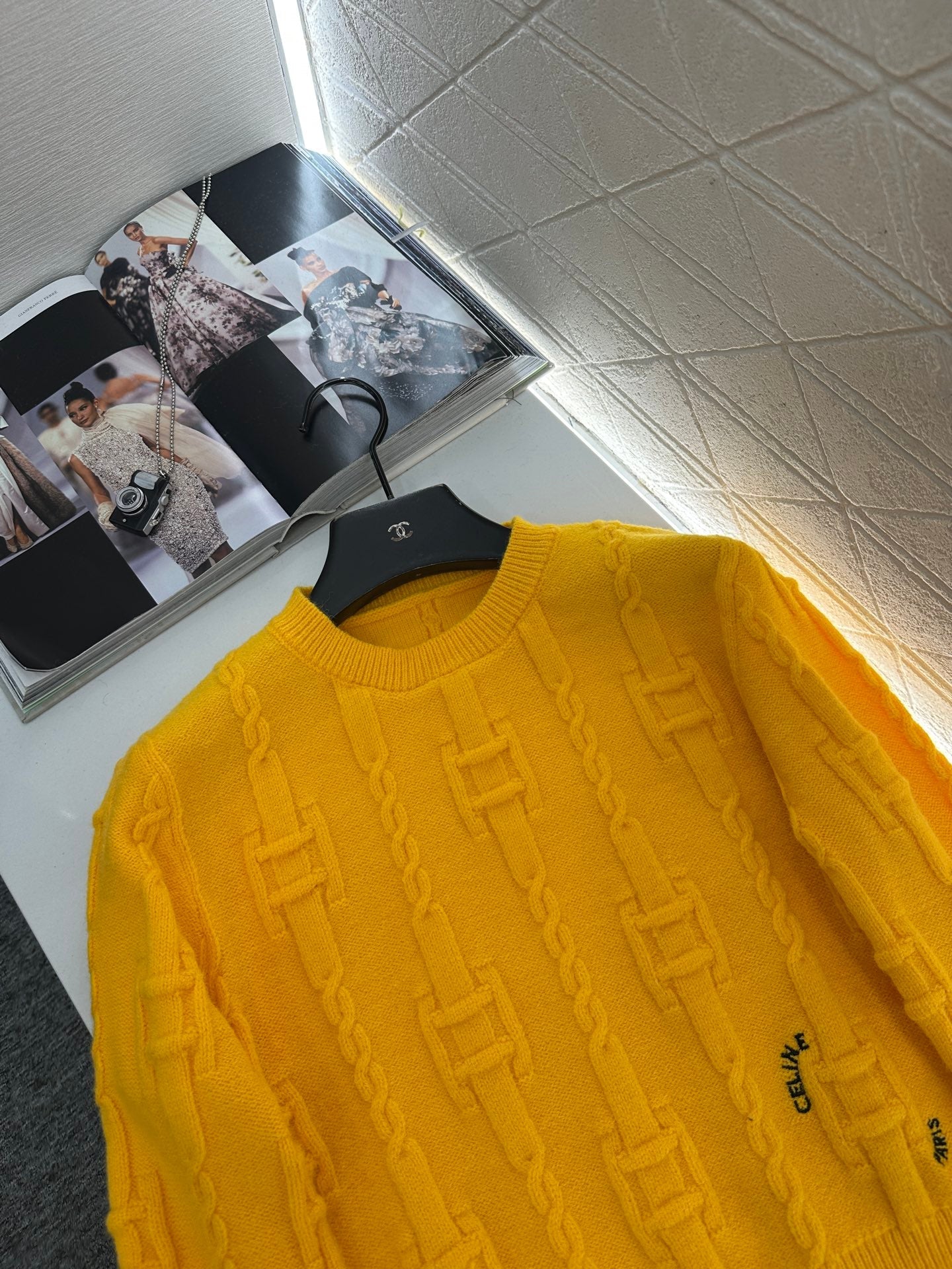 Round neck crochet letter sweater