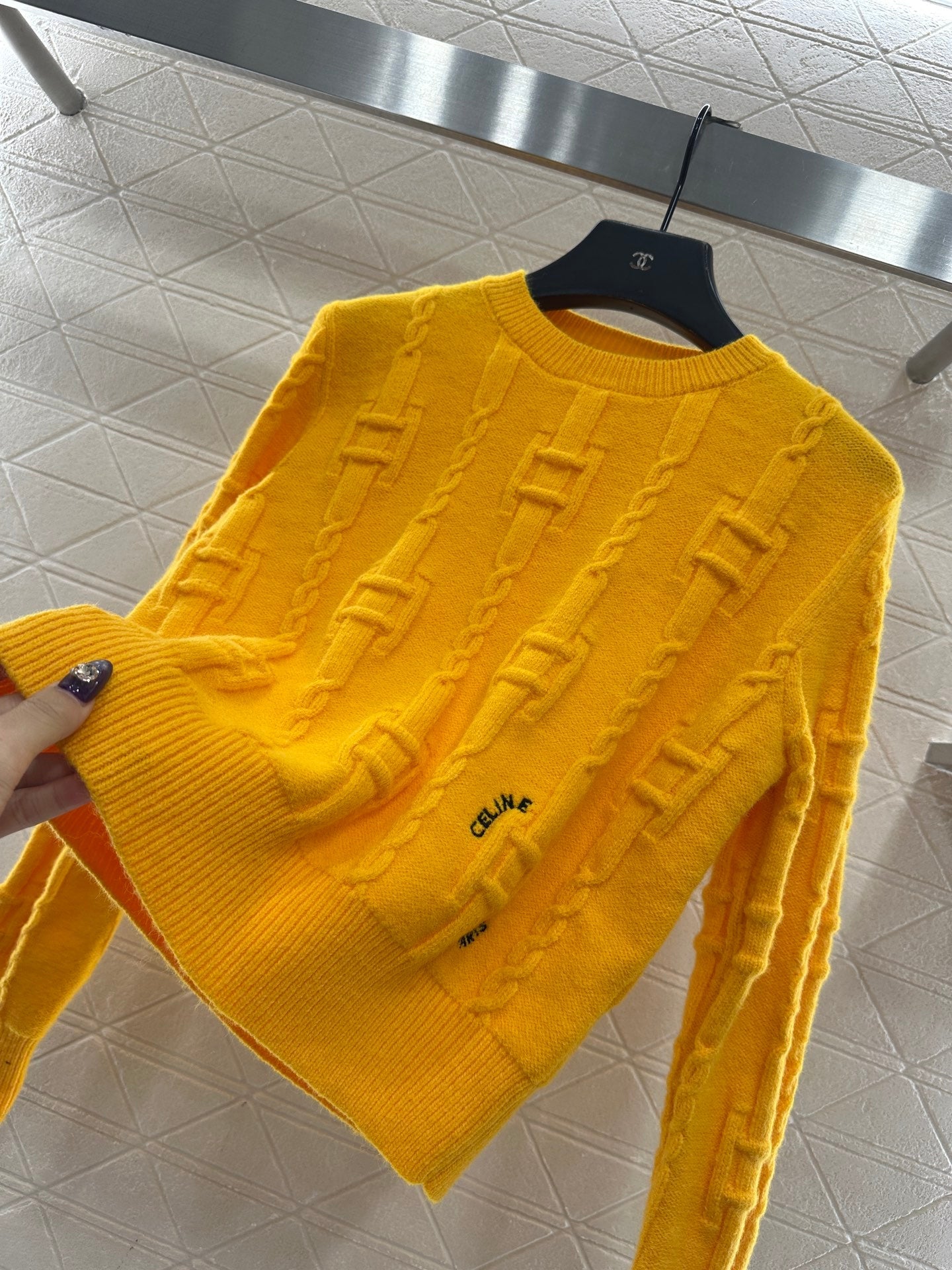 Round neck crochet letter sweater