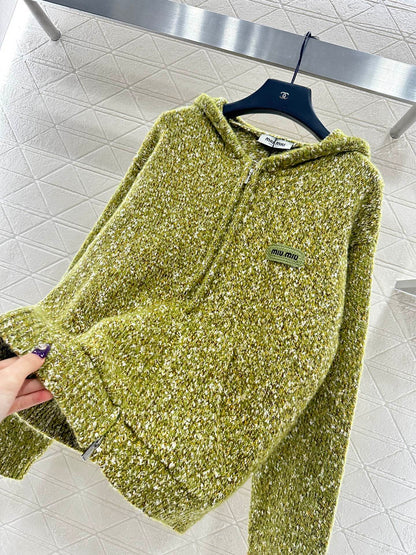 Hooded snowflake colored dot cardigan