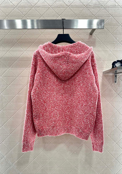 Hooded snowflake colored dot cardigan