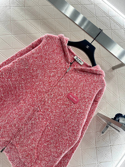 Hooded snowflake colored dot cardigan