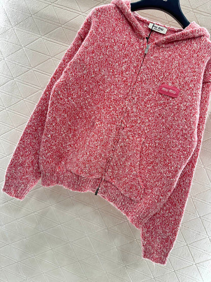 Hooded snowflake colored dot cardigan