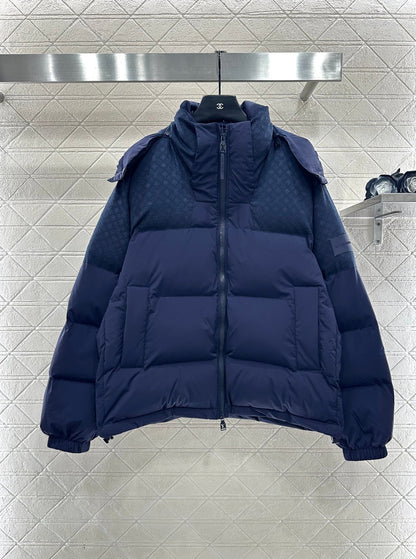 Detachable hooded jacquard down jacket