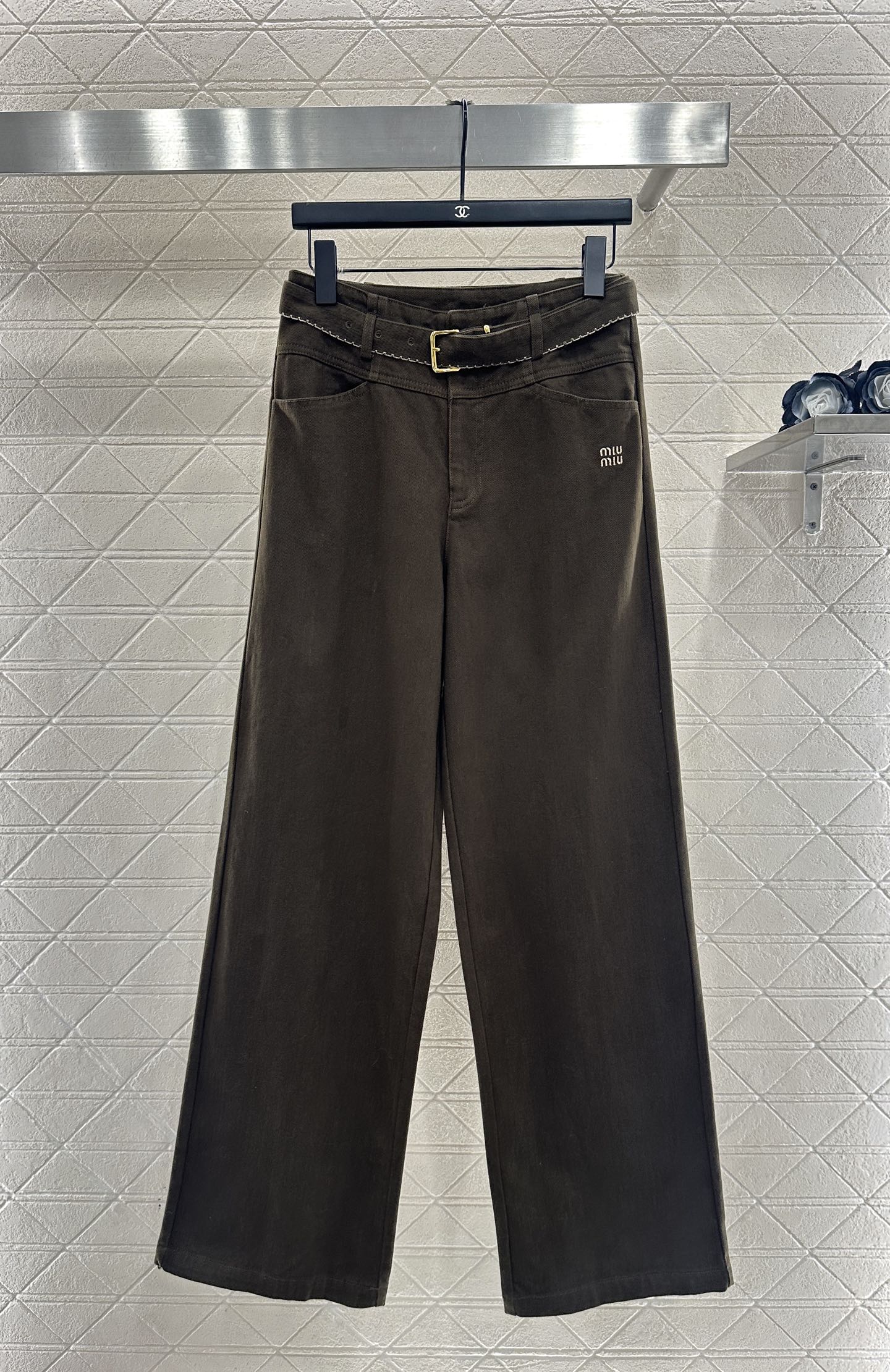 Velvet logo waistband wide leg pants