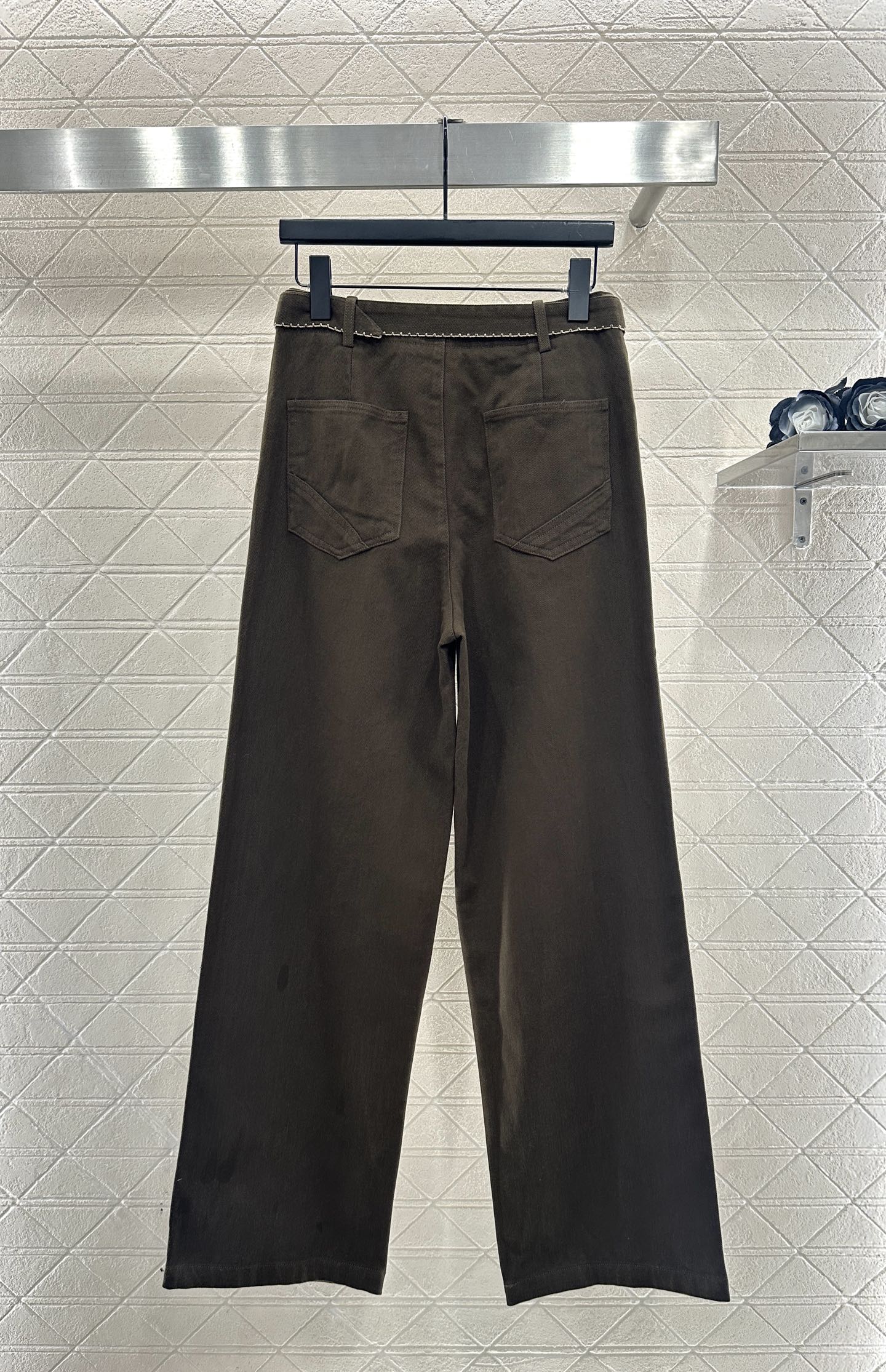 Velvet logo waistband wide leg pants