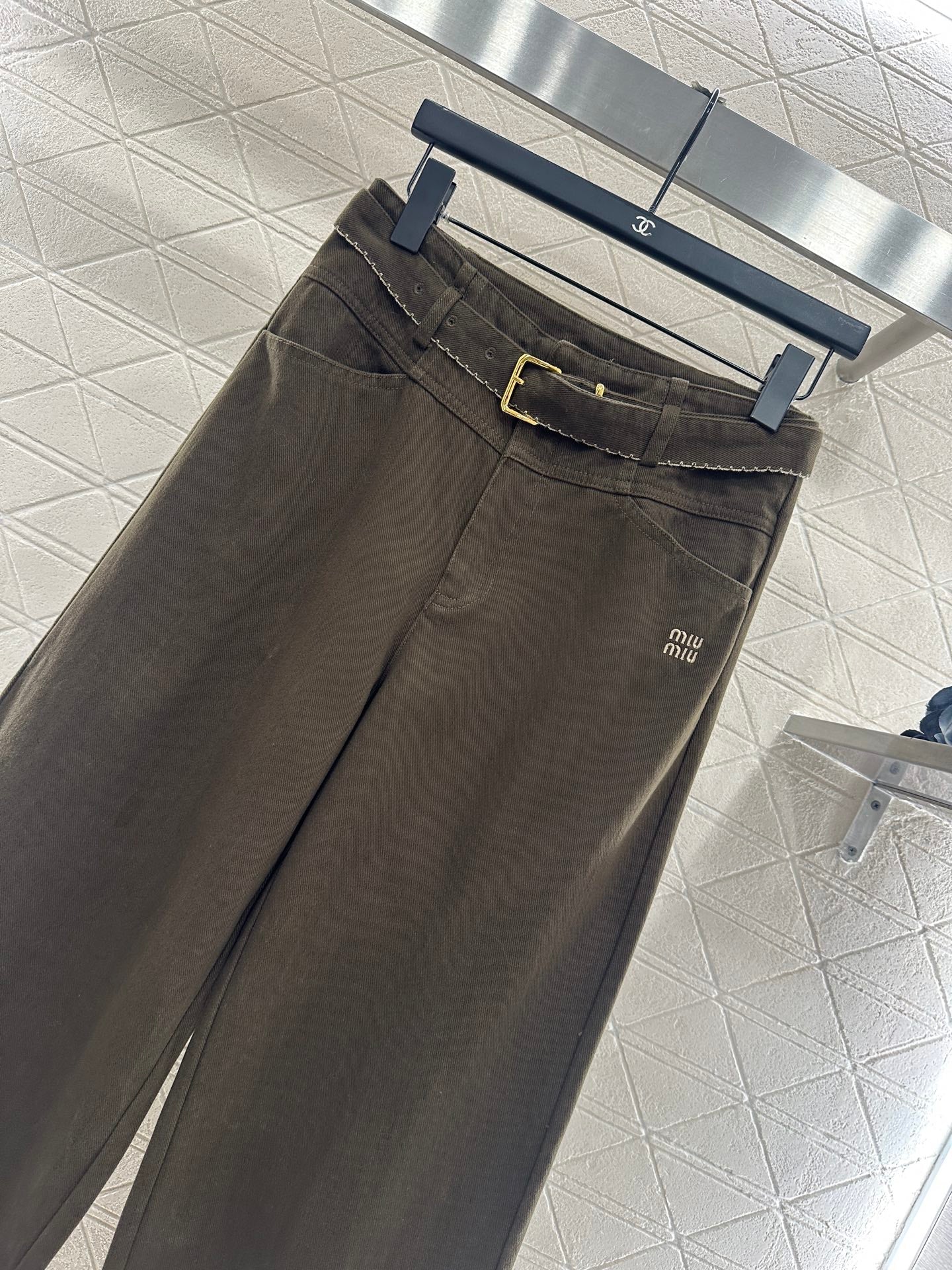 Velvet logo waistband wide leg pants