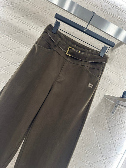 Velvet logo waistband wide leg pants