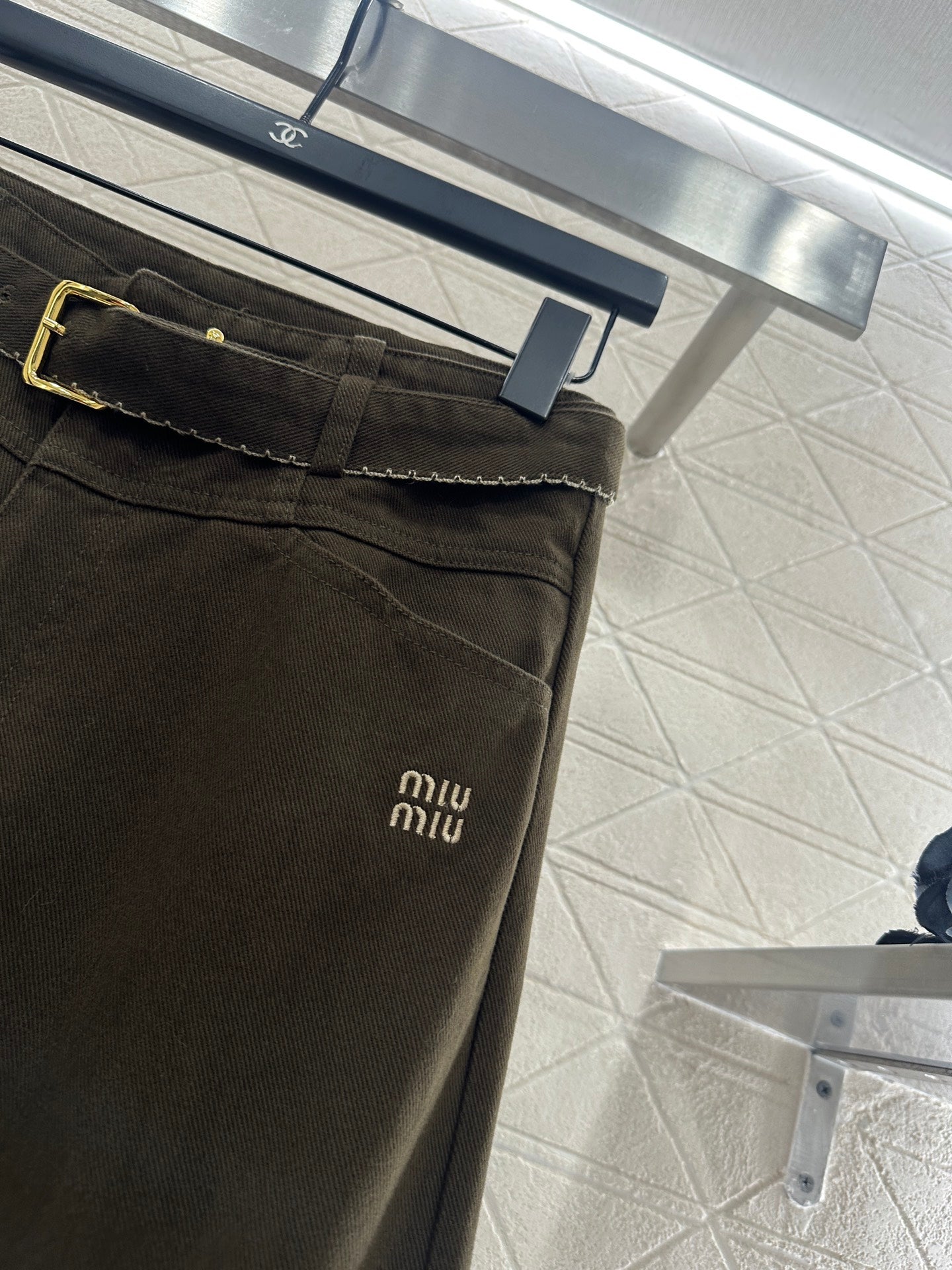 Velvet logo waistband wide leg pants