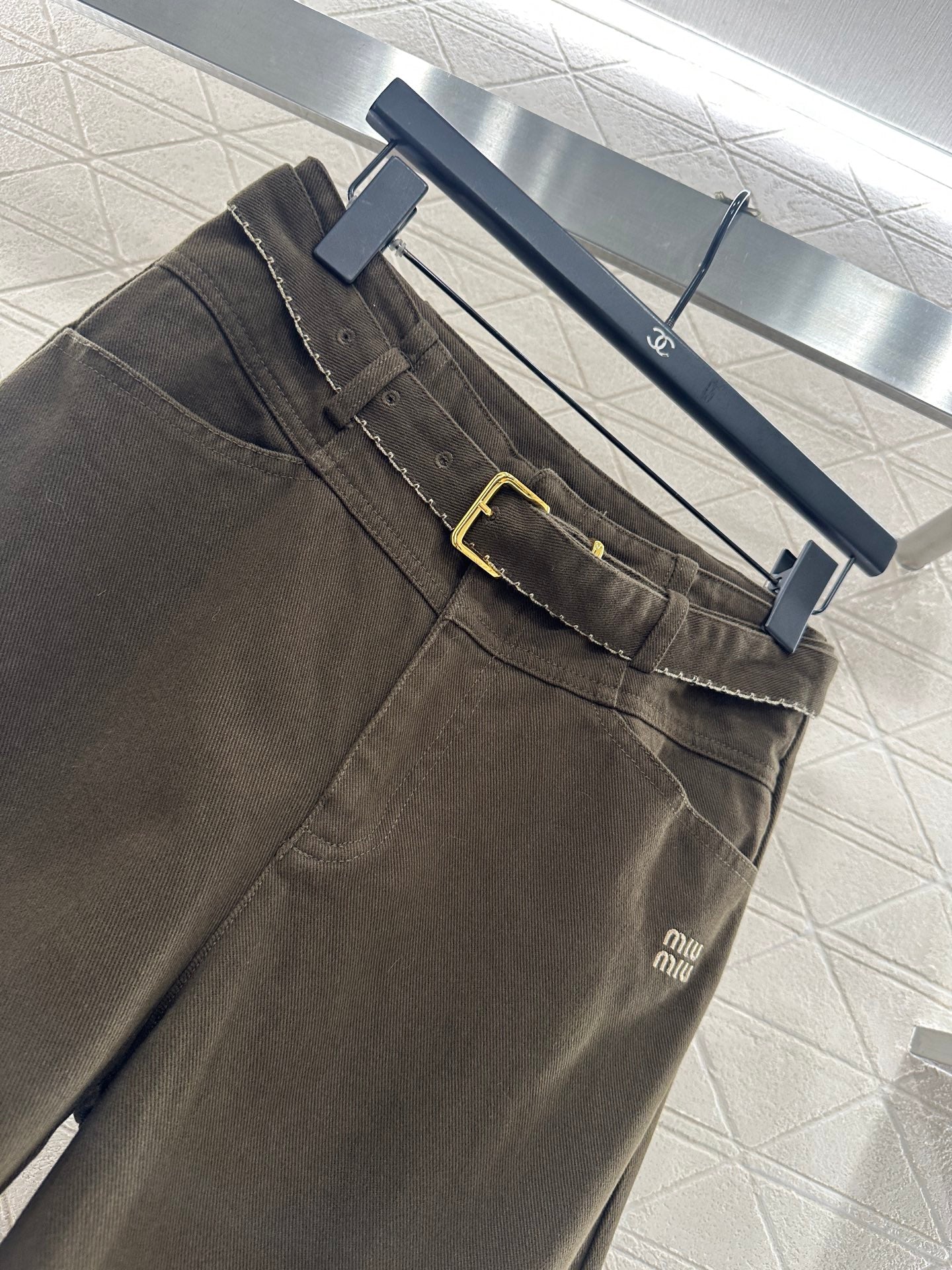 Velvet logo waistband wide leg pants