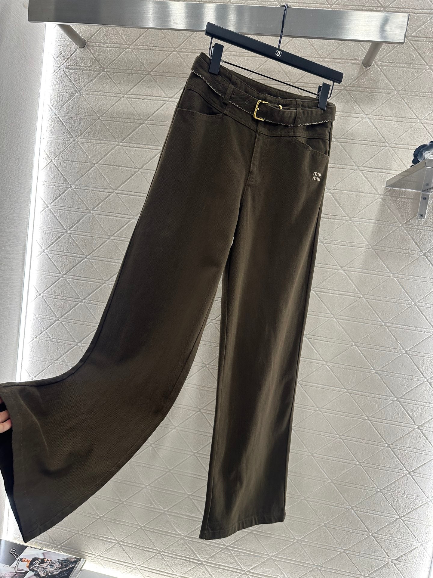 Velvet logo waistband wide leg pants