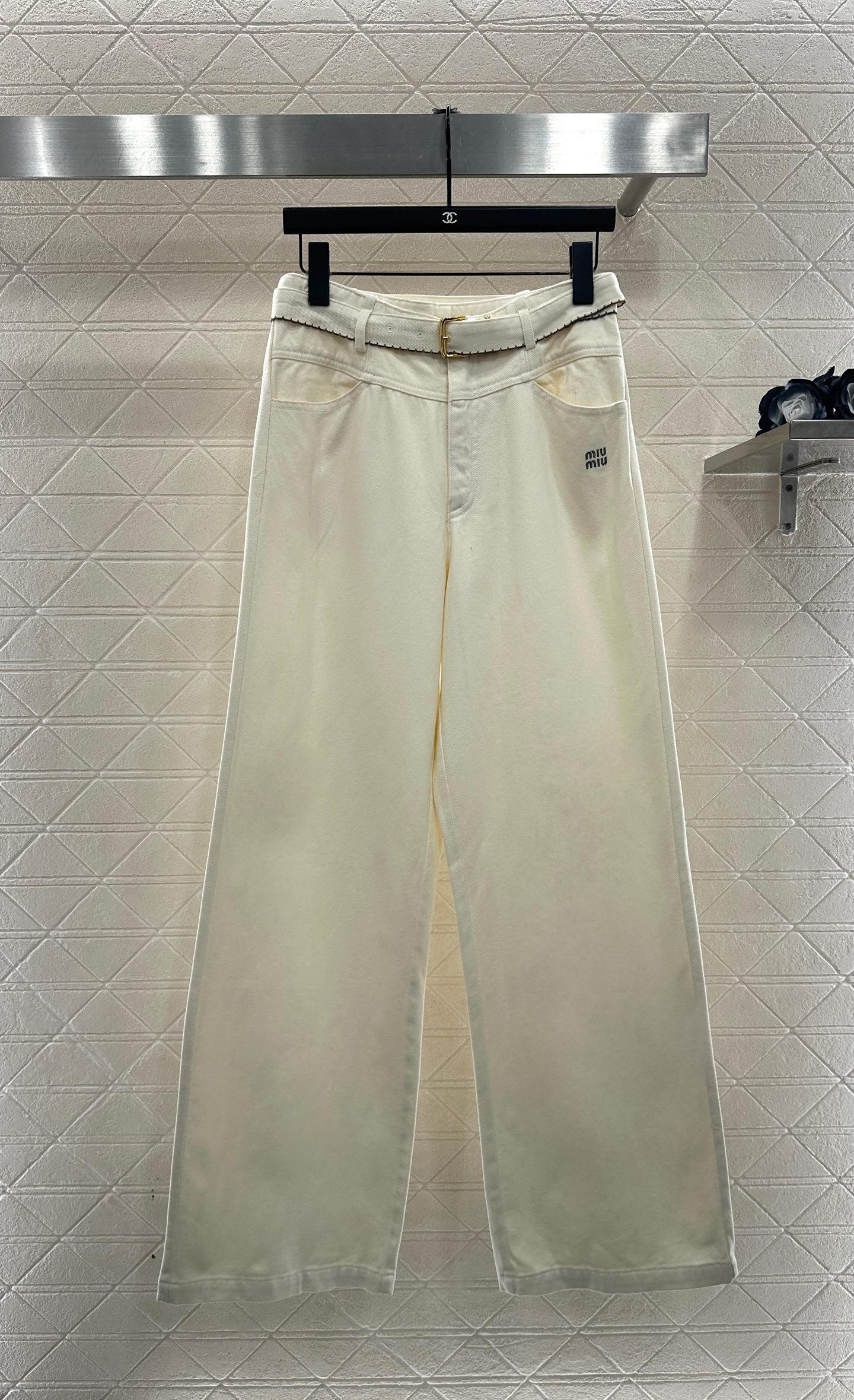 Velvet logo waistband wide leg pants