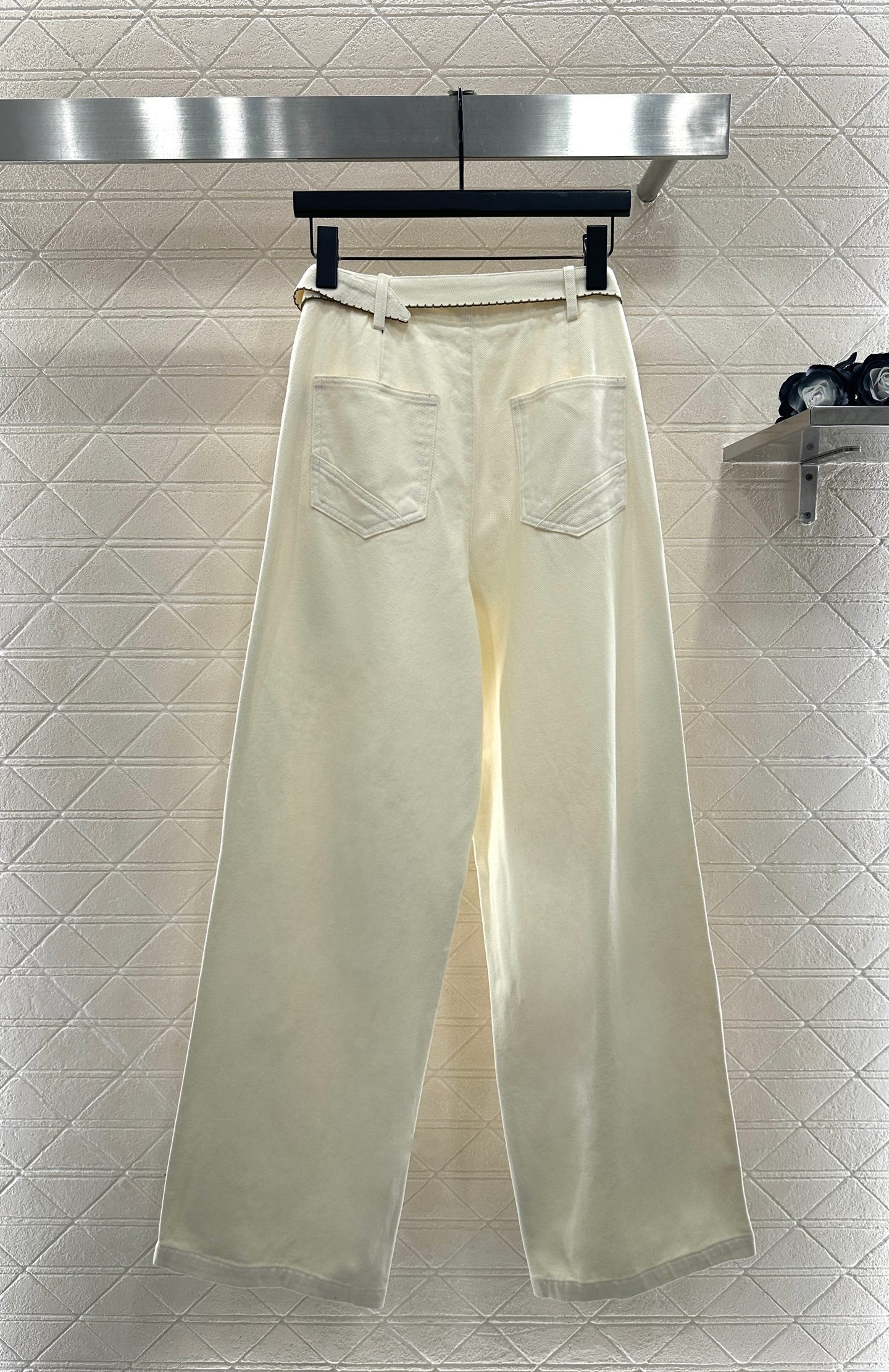 Velvet logo waistband wide leg pants