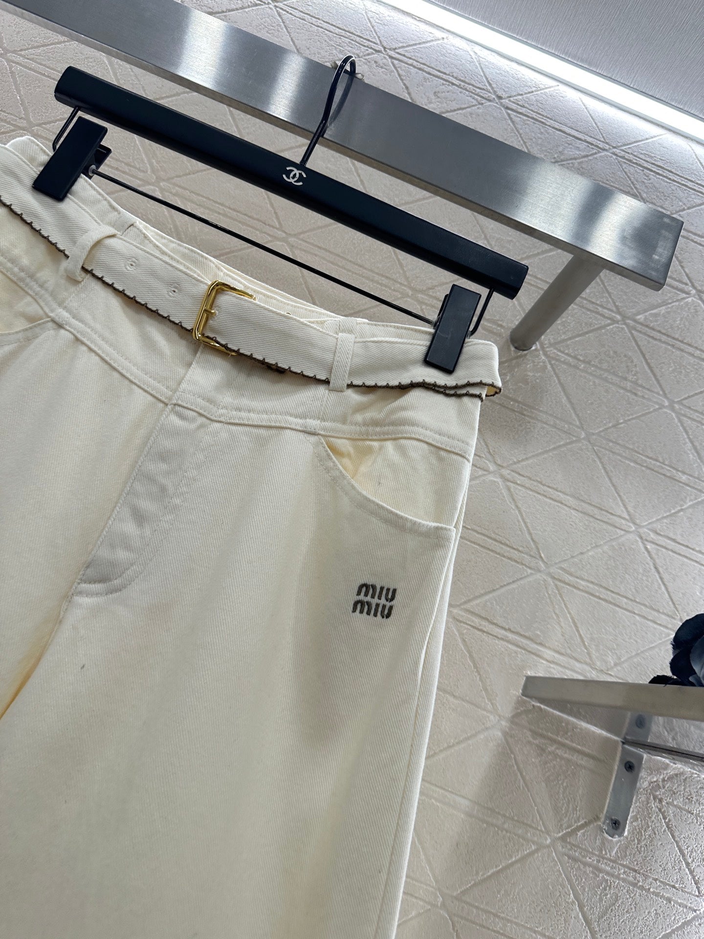 Velvet logo waistband wide leg pants