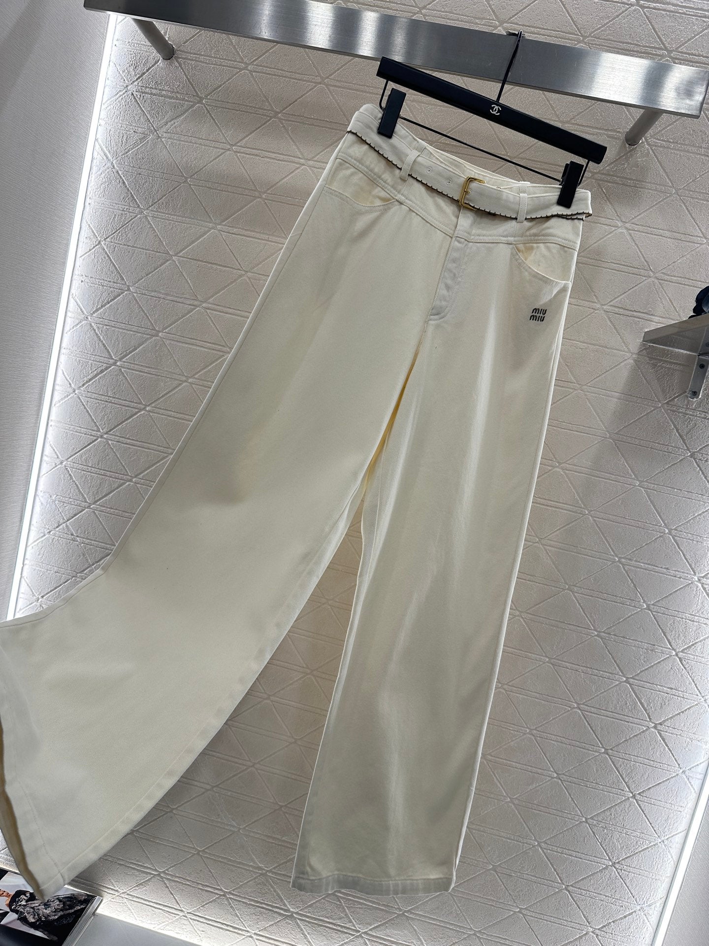 Velvet logo waistband wide leg pants