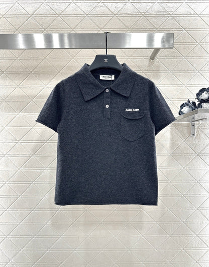 Collared Knit Short-Sleeve Sweater