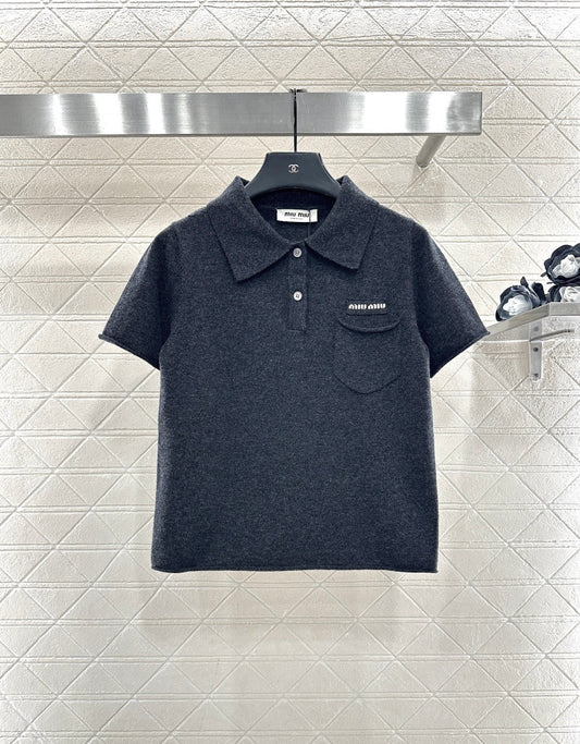 Collared Knit Short-Sleeve Sweater