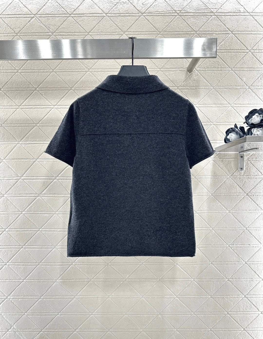 Collared Knit Short-Sleeve Sweater