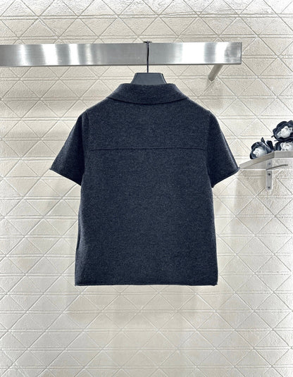 Collared Knit Short-Sleeve Sweater