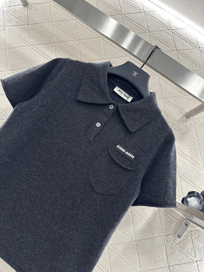 Collared Knit Short-Sleeve Sweater