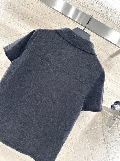 Collared Knit Short-Sleeve Sweater