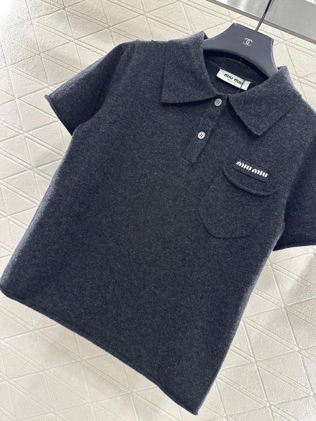 Collared Knit Short-Sleeve Sweater