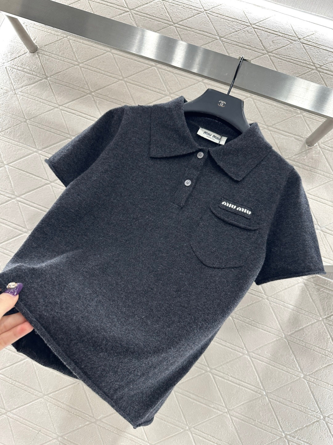 Collared Knit Short-Sleeve Sweater