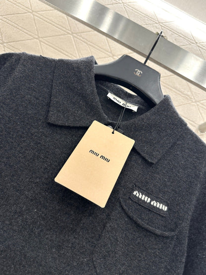 Collared Knit Short-Sleeve Sweater