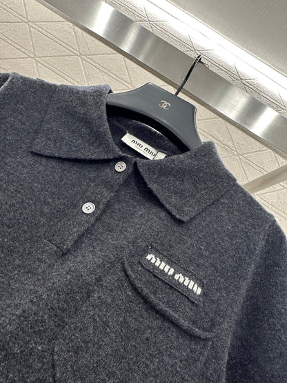 Collared Knit Short-Sleeve Sweater