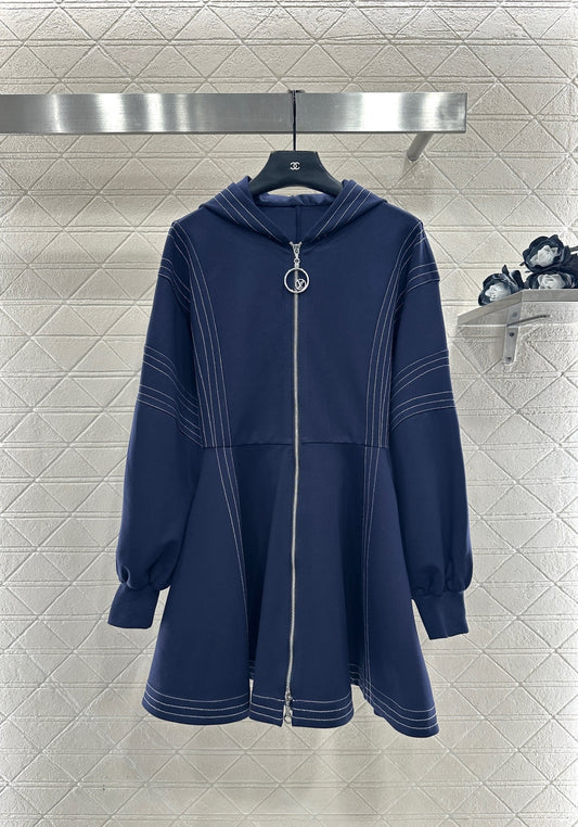 Hooded Zippered Stitched Dress