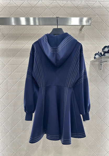 Hooded Zippered Stitched Dress
