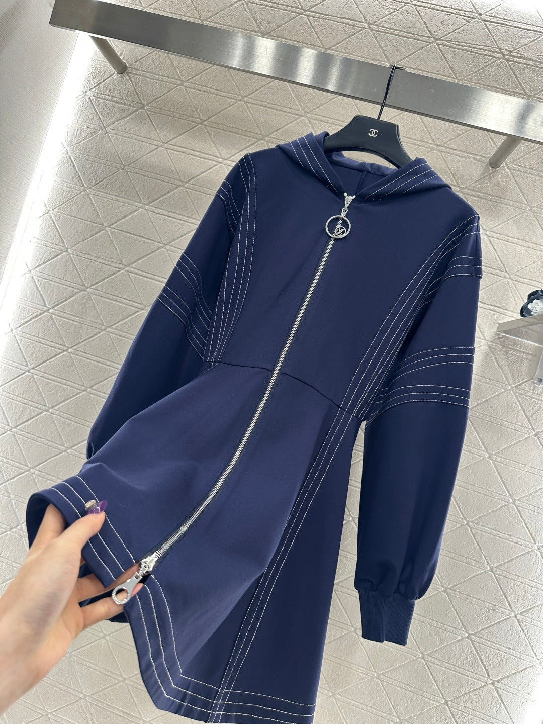 Hooded Zippered Stitched Dress