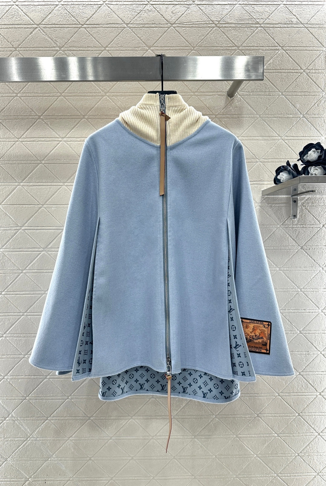 Hooded Knitted Patchwork Cape Coat
