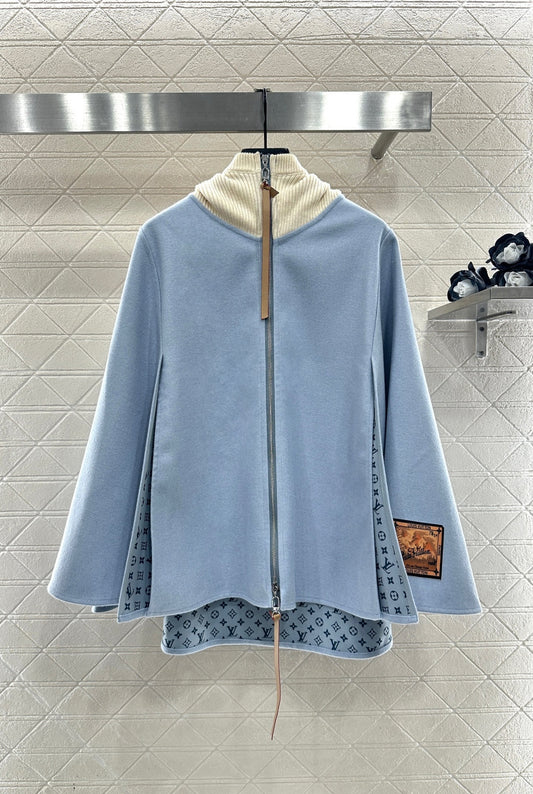 Hooded Knitted Patchwork Cape Coat