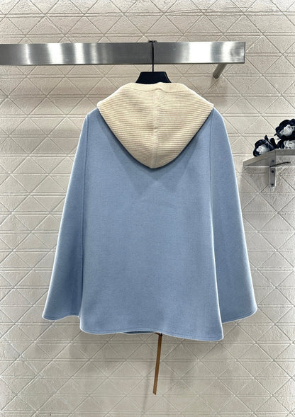 Hooded Knitted Patchwork Cape Coat