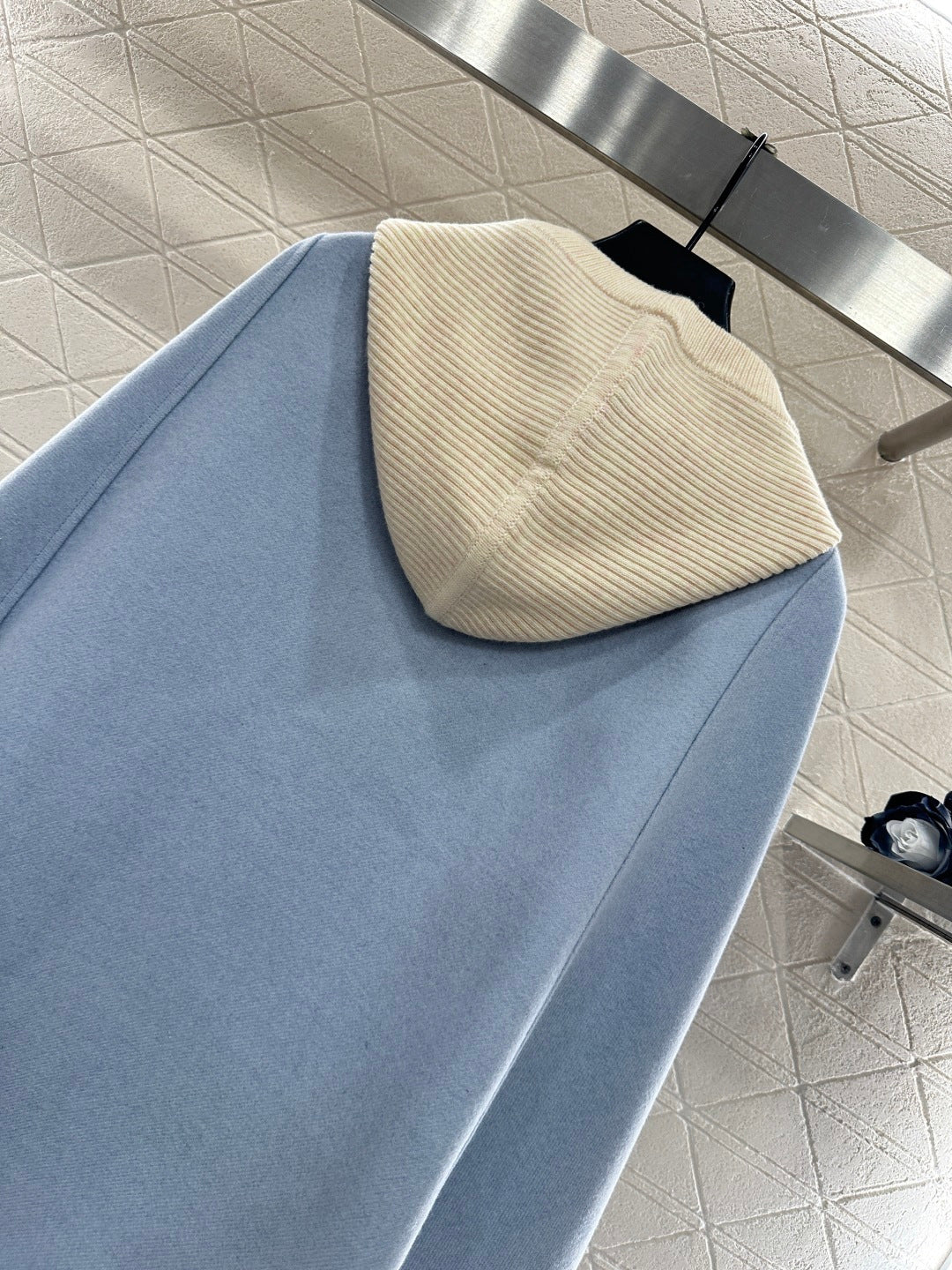 Hooded Knitted Patchwork Cape Coat