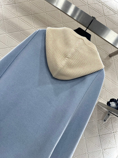 Hooded Knitted Patchwork Cape Coat