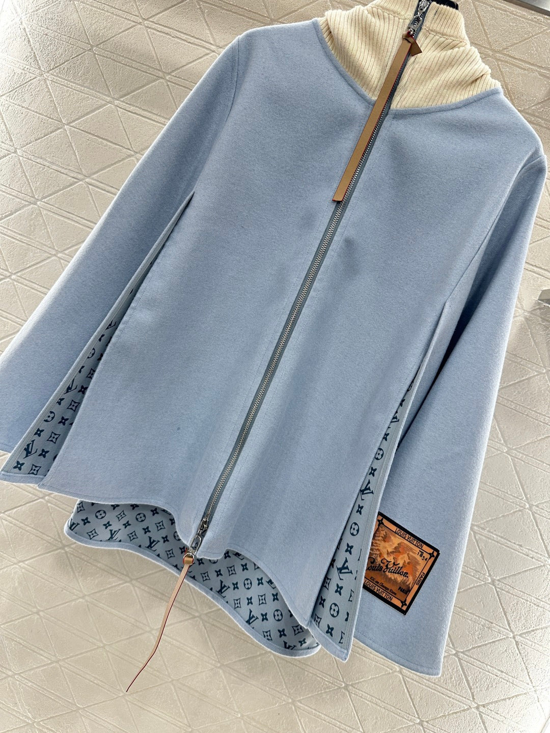 Hooded Knitted Patchwork Cape Coat