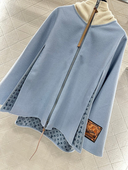 Hooded Knitted Patchwork Cape Coat