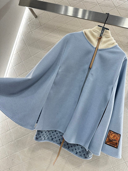Hooded Knitted Patchwork Cape Coat