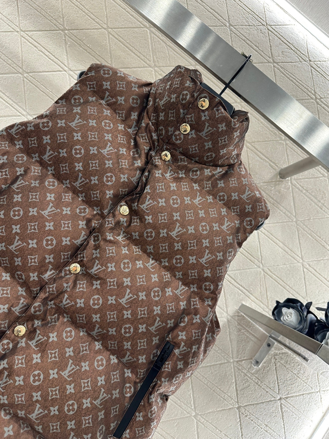 Stand Collar Jacquard Down Vest