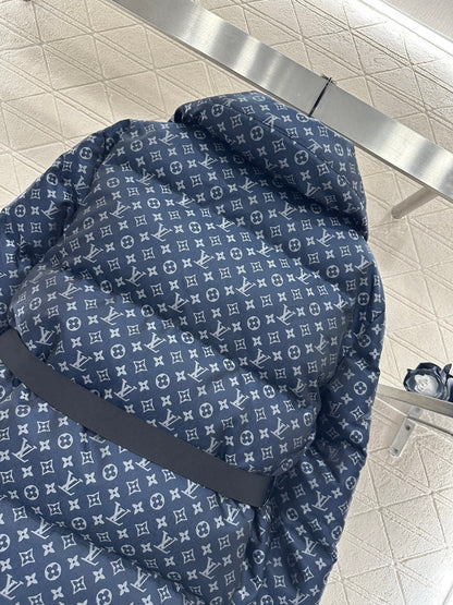 Jacquard Down Jacket with Lapel and Belt