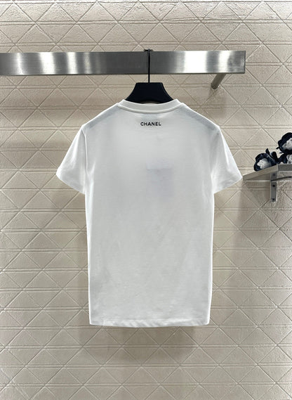 Round Neck Flocked Bow T-Shirt