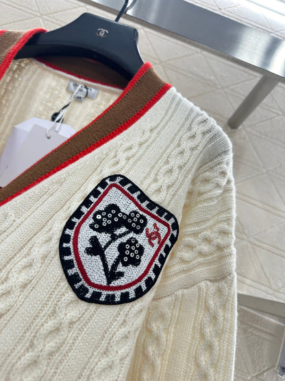 Embroidered Badge Knit Cardigan