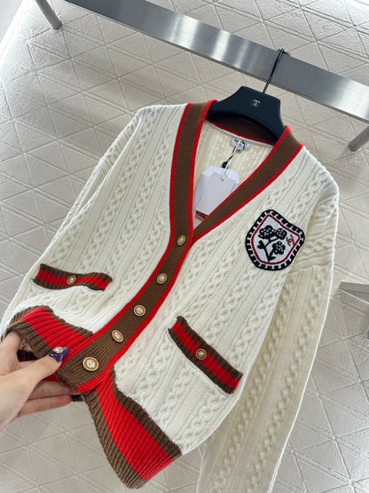 Embroidered Badge Knit Cardigan