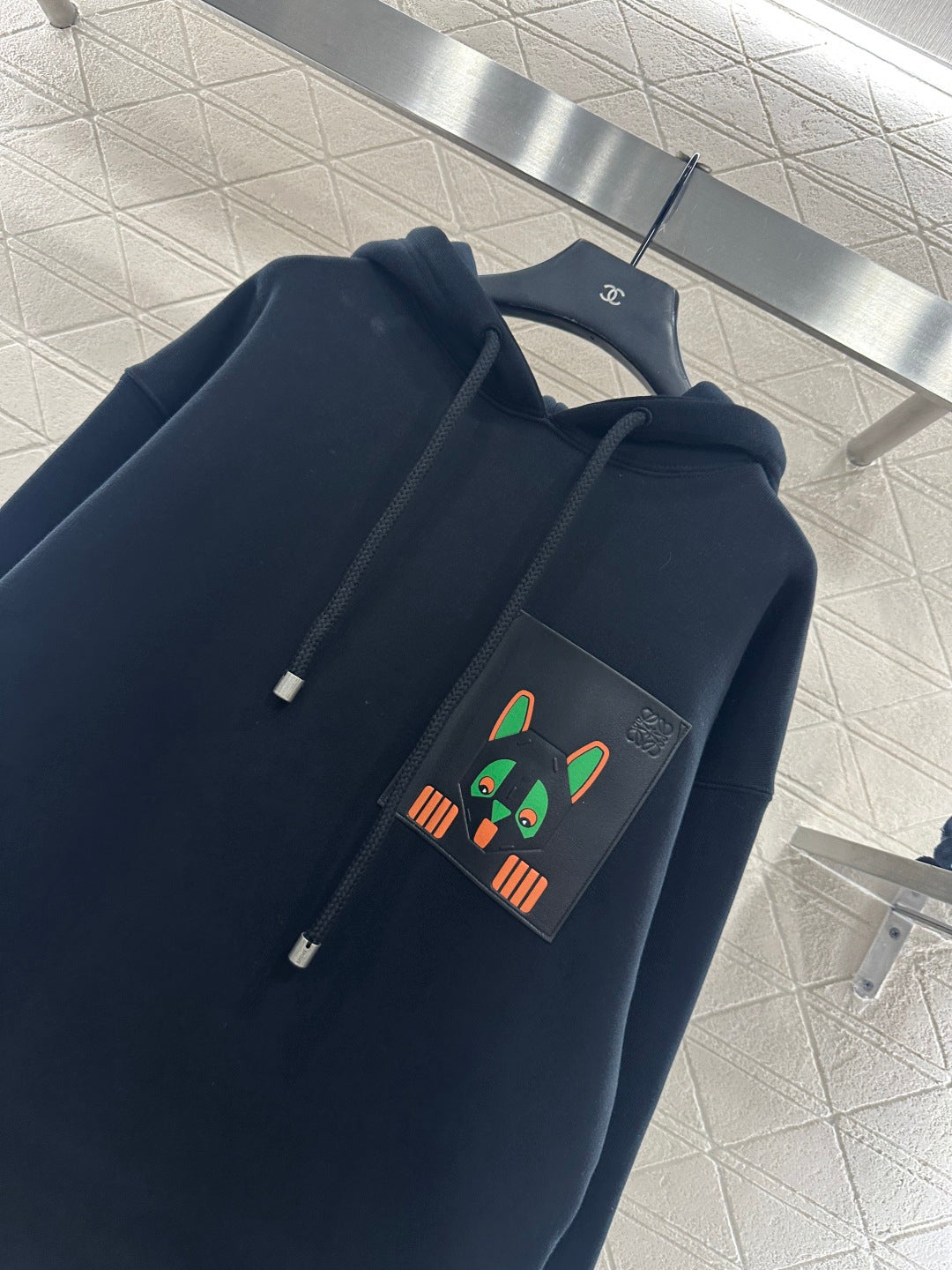 Leather Pocket Drawstring Hooded Sweatshirt