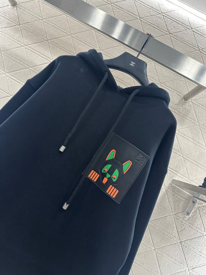 Leather Pocket Drawstring Hooded Sweatshirt