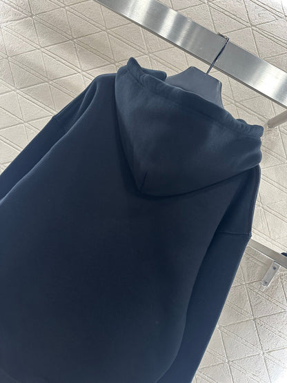 Leather Pocket Drawstring Hooded Sweatshirt