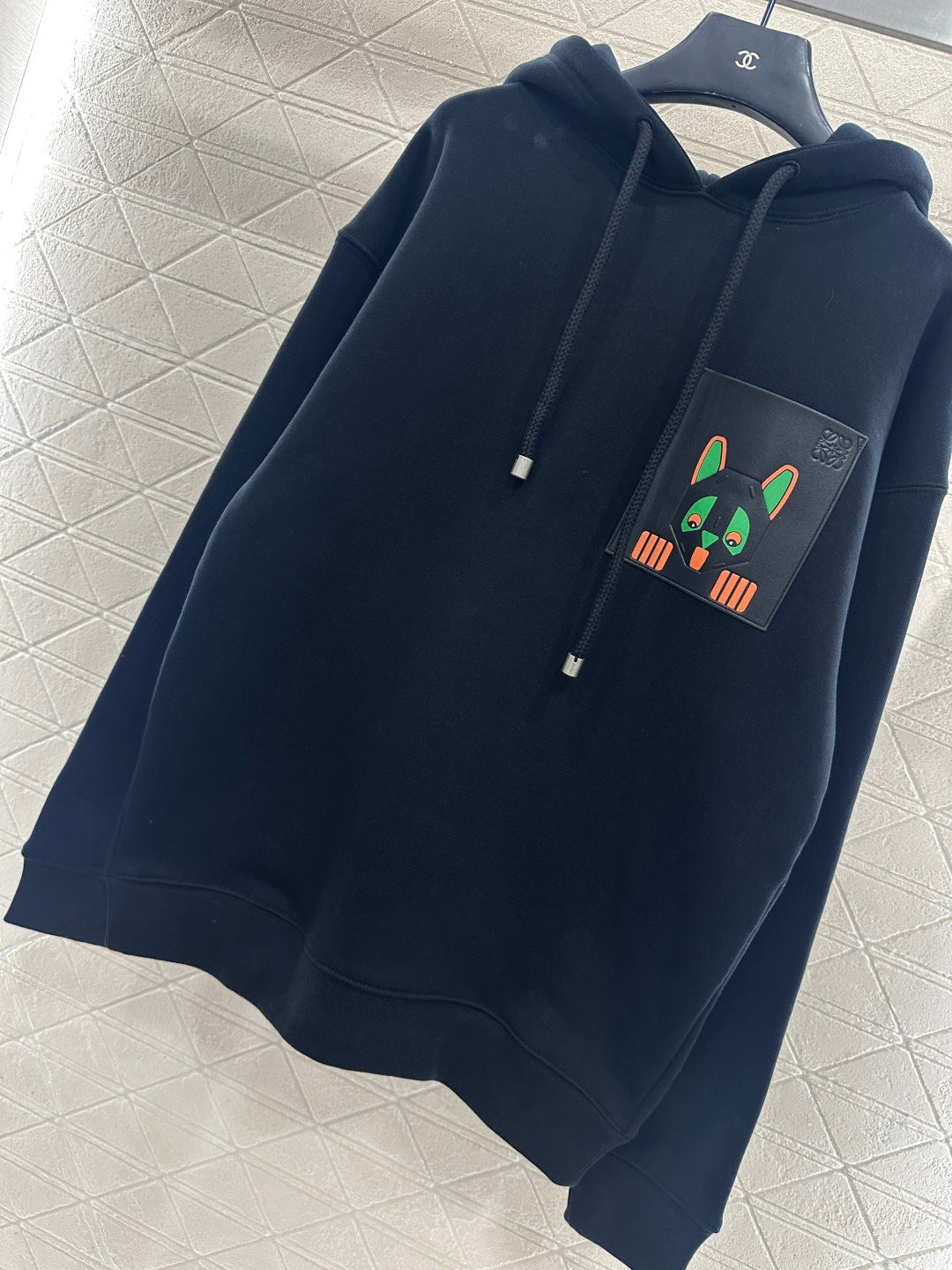 Leather Pocket Drawstring Hooded Sweatshirt