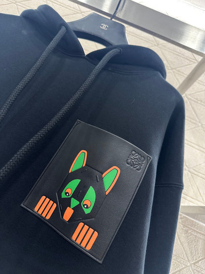 Leather Pocket Drawstring Hooded Sweatshirt